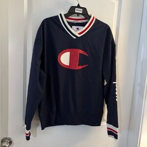 NWT Champion Men's Navy V-Neck Logo Pull-over Windbreaker/ Sweatshirt Sz S